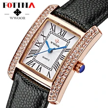 FOTINA Luxury Brand Watch Women Ladies Diamond Dress Watch Casual Crystal Quartz Watches Genuine Leather Strap