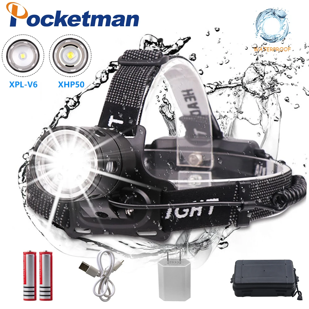 

32000LM LED Headlamp XHP50/V6 torch LED Headlight Lamp USB Rechargeable 18650 Zoom Fishing Bicycle Flashlight Lantern