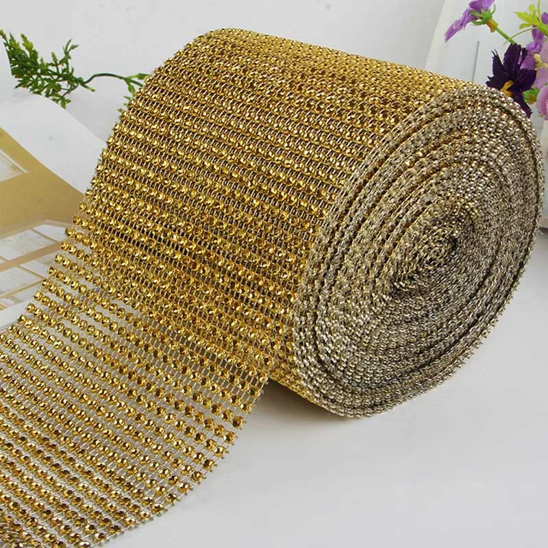 

Home Decor Crystal Diamond Mesh Arranged Rhinestone Ribbon For Bouquets Candle Holder Vases Wedding Party Home Decoration