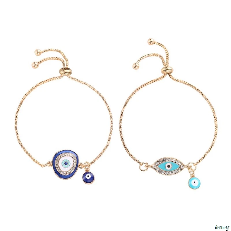 

1PC Turkish Lucky Blue Crystal Evil Eye Bracelets Handmade Gold Chains Lucky Jewelry