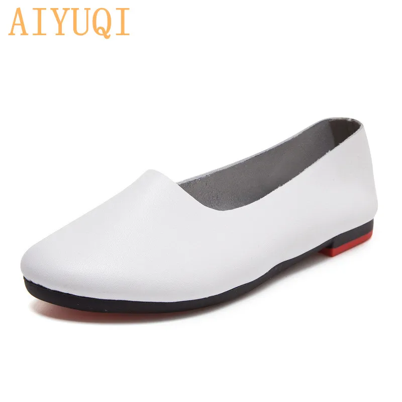 White AIYUQI женская обувь на плоской подошве; женская обувь из натуральной кожи; Новинка года; повседневные осенние женские лоферы размера плюс 35-43 - Color: White