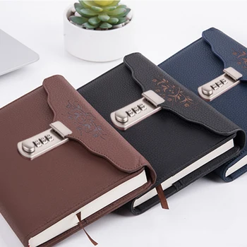 

New Leather Diary notebook with Lock code Password thick office School supplies stationery Products note book gift