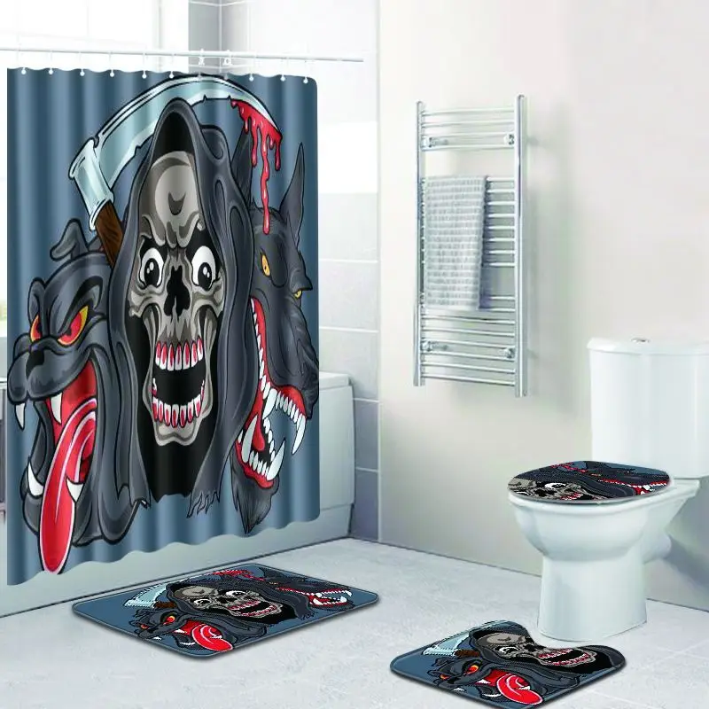Suger Skull занавеска для душа 4 шт набор ковриков для ванной комнаты Противоскользящий ковер для домашнего декора 3D коврики для ванной Хэллоуин Набор ковриков для туалета - Цвет: D019