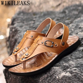 

Beach Slippers Men Summer Sandals Flip Flops Slippers Men Sandals Summer Genuine Leather Mens Slippers Outdoor Slip On Sandals