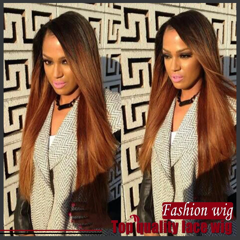 

2016 NEW ombre color two tone color dark root with brown wigs #1BT33 Synthetic Lace Front Wig Heat Resistant Half Hair lace Wigs