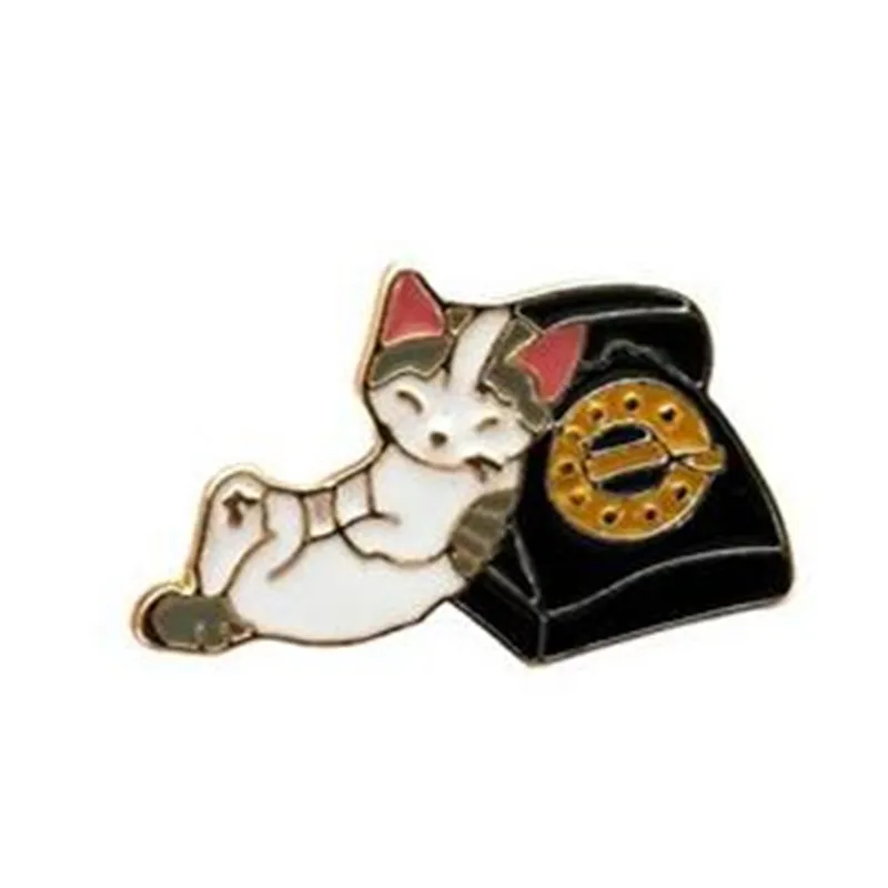 Модные телефон Cat металлические значки иконки на Pin Hipster брошь одежду значок для