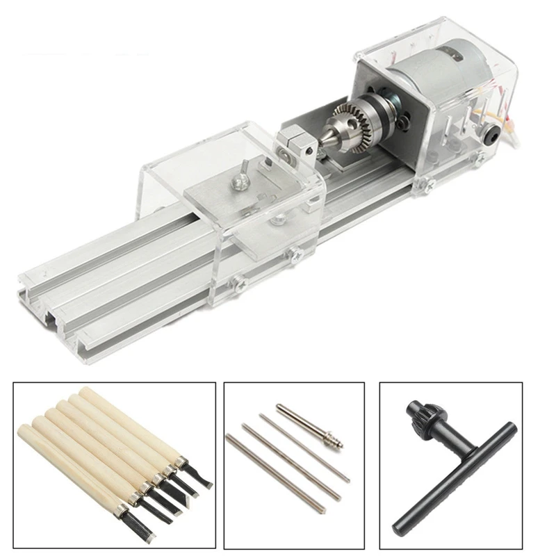 

100W Cnc Mini Lathe Machine Tools Diy Woodworking Wood Lathe Milling Machines Grinding Polishing Beads Drill Rotary Tool Set K