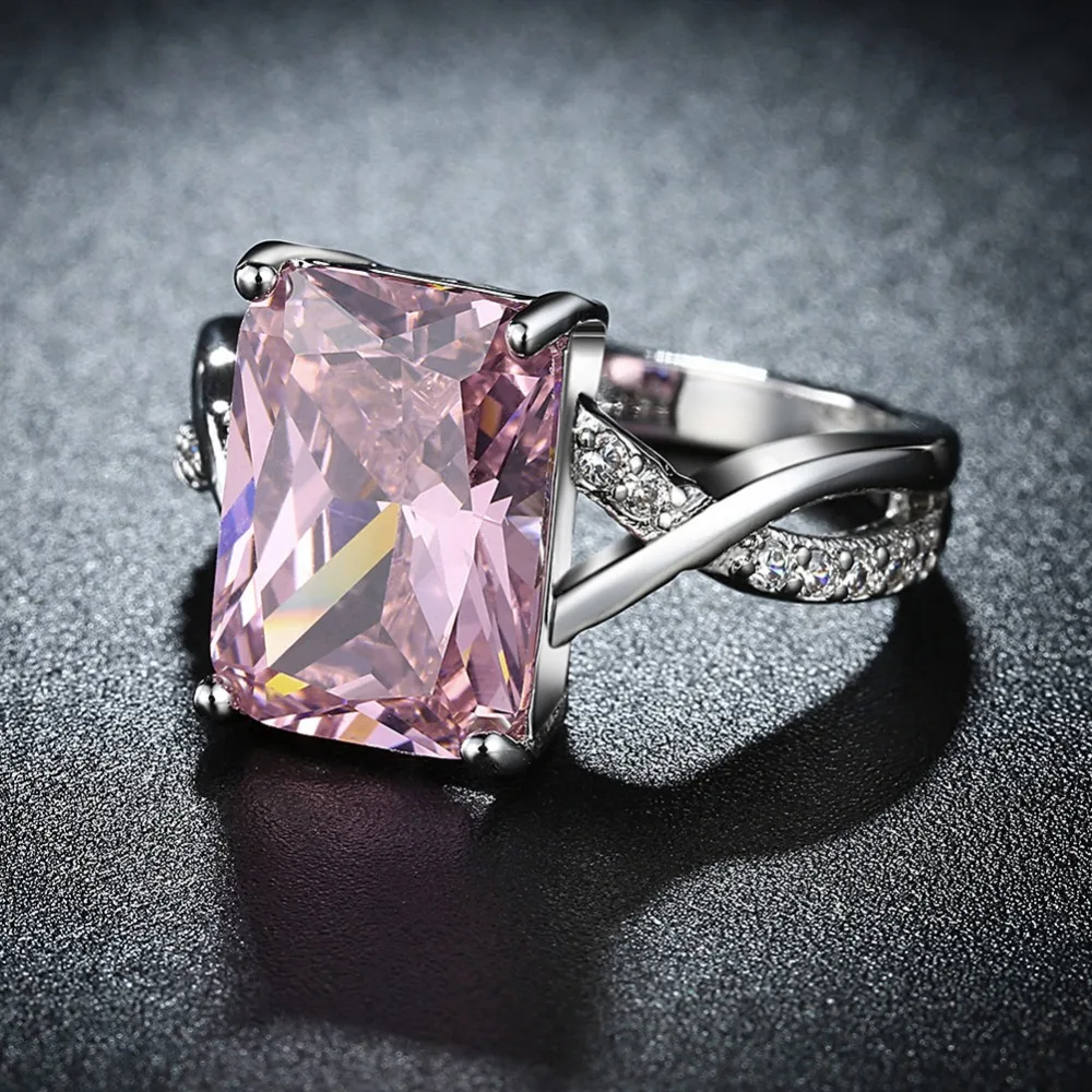 Роскошное кольцо Cuboid с большим розовым Цирконом серебряного цвета от Swarovski для