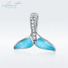 S925 серебро fit Pandora браслет синий Дельфин хвост талисманы 925 белый круглый Циркон рыбий хвост бусины для DIY банльж цепи