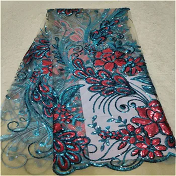 

Sequins Lace Fabric green red High Quality African Evening Dress Fabrics New Nigeria Sequined Embroidered Mesh Net Lace Fabric