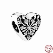 925 пробы Серебряный Матовый сердце зимы Шарм бусины Элегантный ледяной как узор DIY Fit PANDORA Подвески для женщин ювелирные изделия FL491