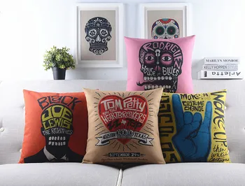 

American Scrawl Printing Cushion Linen cotton pillow Different Style Heart Skull Heads sofa cushions decorative Throw Pillow