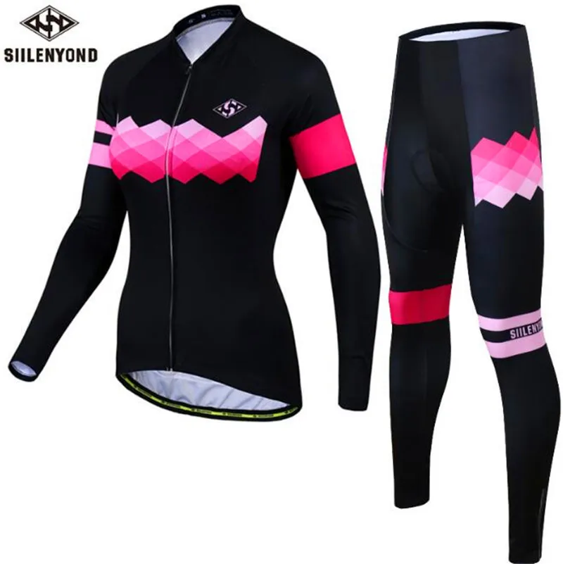 

2018 Female Sport Bike Clothing Full Sleeve Long Pants Breathable Anti-sweat Mountain Bike Wear Woman Two Piece Set Cycling Sets