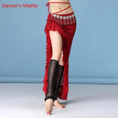 Индии Танцы для женщин с боковыми юбка Сексуальная длинная юбка из фатина Восточный танцор Практика одежда 5 цветов M, L - Цвет: Красный