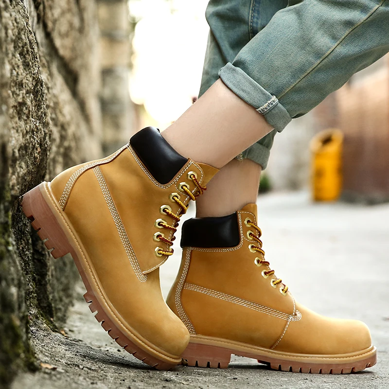 

BZBFSKY Genuine Leather Ankle Boots Women Waterproof Outdoor Work Shoes Round Toe Tooling Boots Non-Slip Rubber Sole Combat Boot