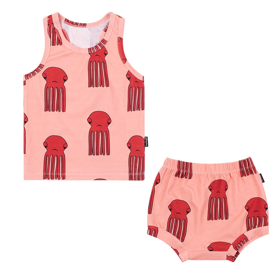 TinyPeople/Новая летняя одежда для маленьких девочек, маленький хлопковый комплект одежды для маленьких девочек, одежда для новорожденных мальчиков, милое платье для младенцев, подарок для детей - Цвет: Red octopus