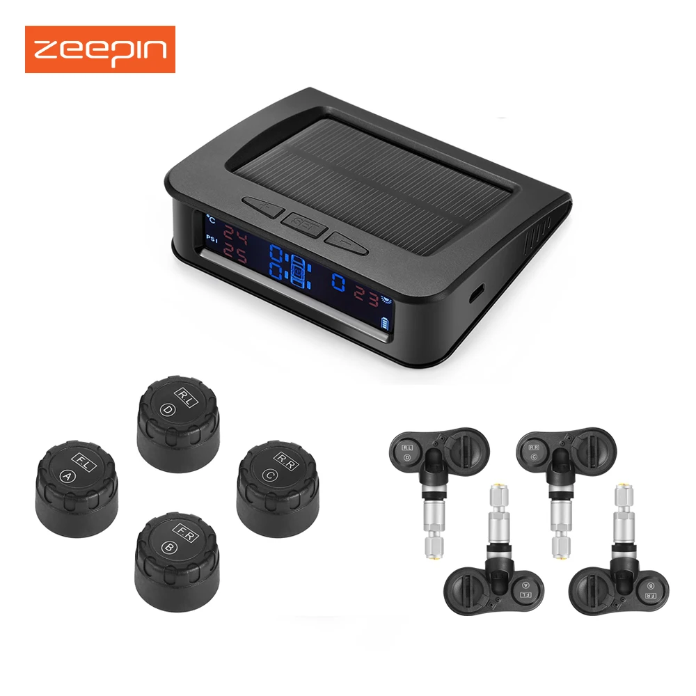 

ZEEPIN TPMS C220 Car Tire Pressure Monitor System Solar System TPMS With 4 External /Internal Tyre Pressure Sensor