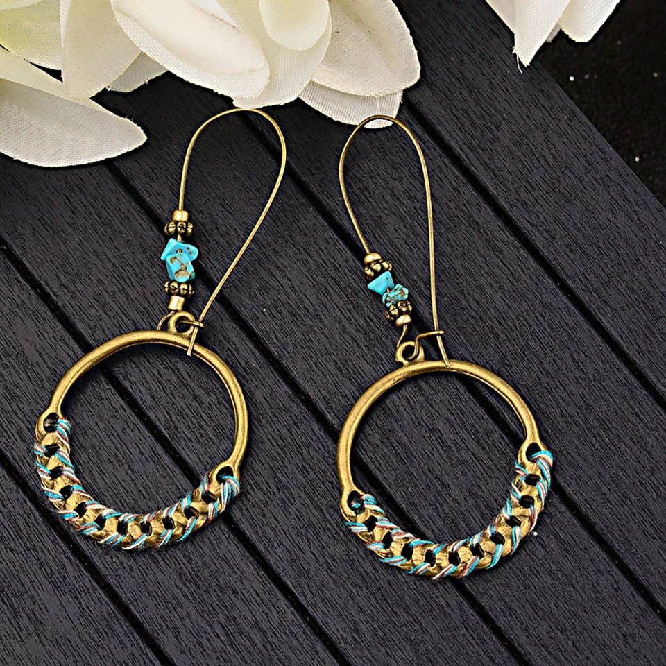 

2019 Ethnic Round Circle Drop Earring Fashion Vintage Alloy Geometric Statement Hanging Earings for Women Charm Jewelry Gifts