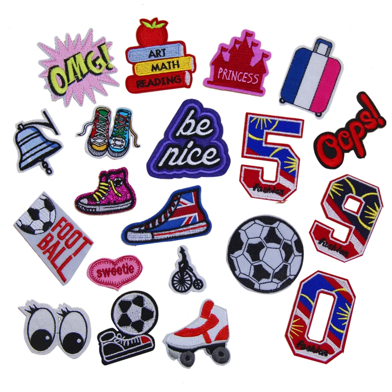 

New arrival 10 pcs Boy football girl princess cartoon Embroidered patches iron on popular Motif Applique decor repair accessory