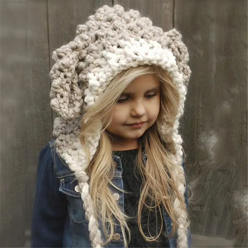 Зимний комплект из шапки и шарфа для девочек, вязаная шапка с единорогом, шарф с капюшоном, теплая шапка для маленьких мальчиков и девочек