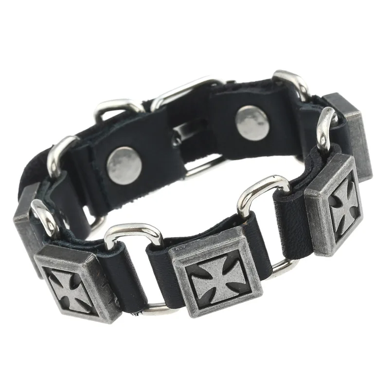 

Vintage Alloy Cross Men's Leather Bracelet Punk Rivet Leather Bracelet Fashion Trend Men And Women Hand Rope Clothing Accessorie