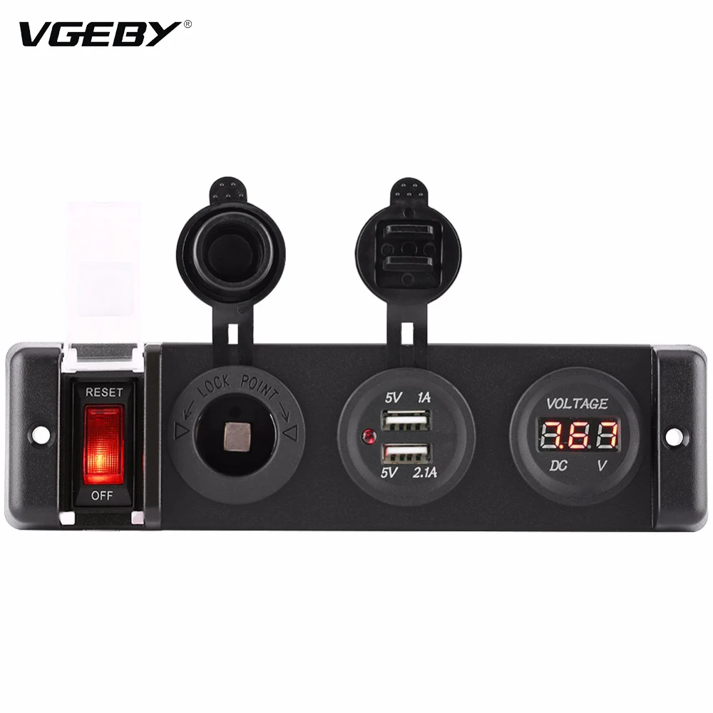 

16A 12V DC Voltmeter Cigarette Lighter Dual USB Power Socket Switch Panel for Car RV Marine Boat