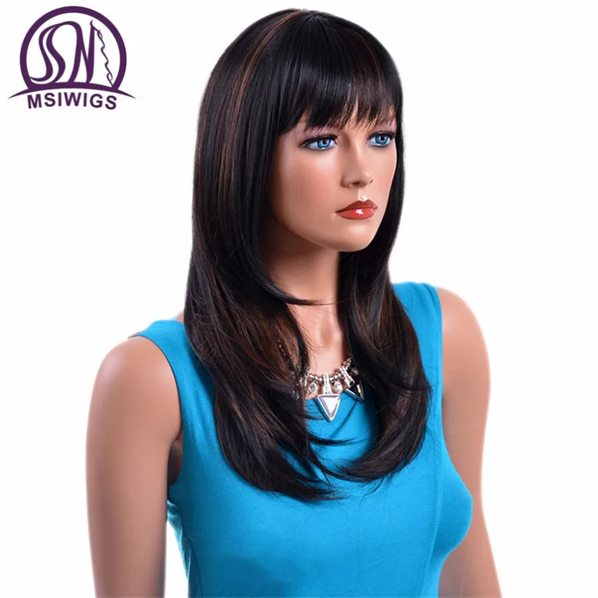 MSI Wigs длинные прямые натуральные парики синтетические волосы для женщин высокая температура волокно черный Омбре парики с изюминкой