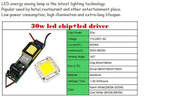 30 Вт светодиод высокой Мощность Прохладный теплый белый свет лампы Чип + светодиодный Питание драйвера Прохладный теплый белый