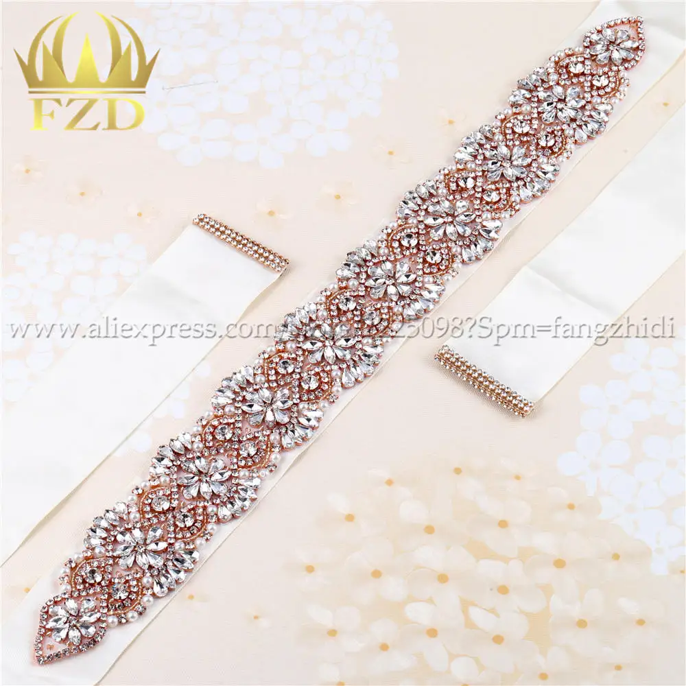 

Rhinestones Crystal Appliques rose goldFloral Crystal Sash for Wedding evening dress Bridal belts
