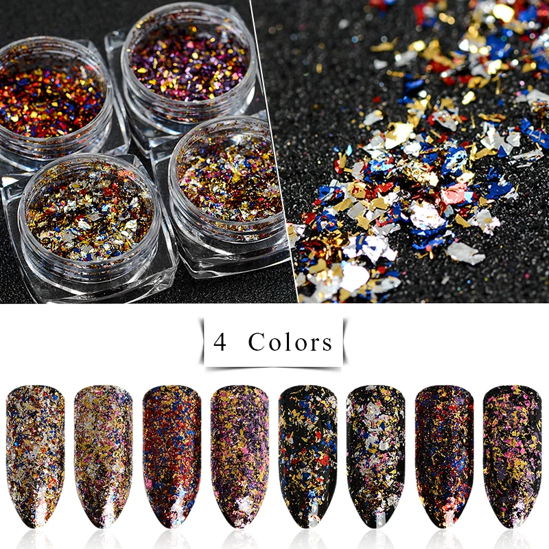

MEET ACROSS Chameleon Nail Glitter Colorful Mixed Foils Magic Effect Nail Art Flakes Manicure Nails Tips Decorations 3D Designs