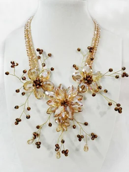 

Woman Jewelry Bling Champagne Crystal Choker Necklace Exaggerate Handmade Pretty Flower Charm