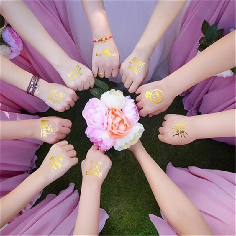 

10Pc Team Bride Bridesmaid Tribe Squad Temporary Tattoo Bachelorette Party Hen Night Golden Sticker Bride To Be Wedding Supplies