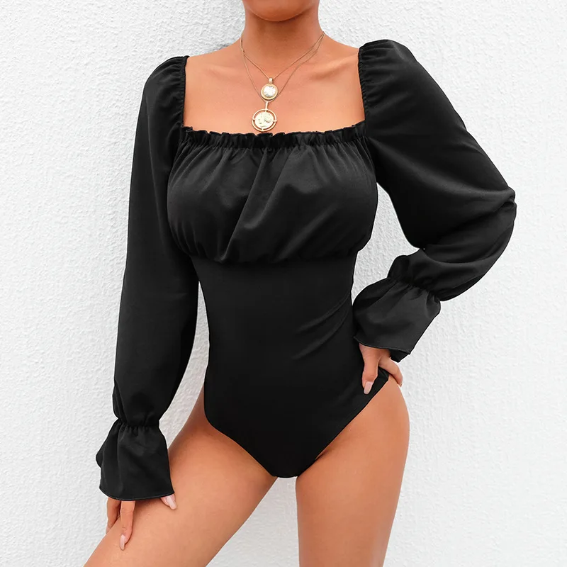 Sexy Body Mujer Black Back Lace Up Long Sleeve Jumpsuit Women Clothes Body Feminino Para Mulheres Bodysuit Romper Women