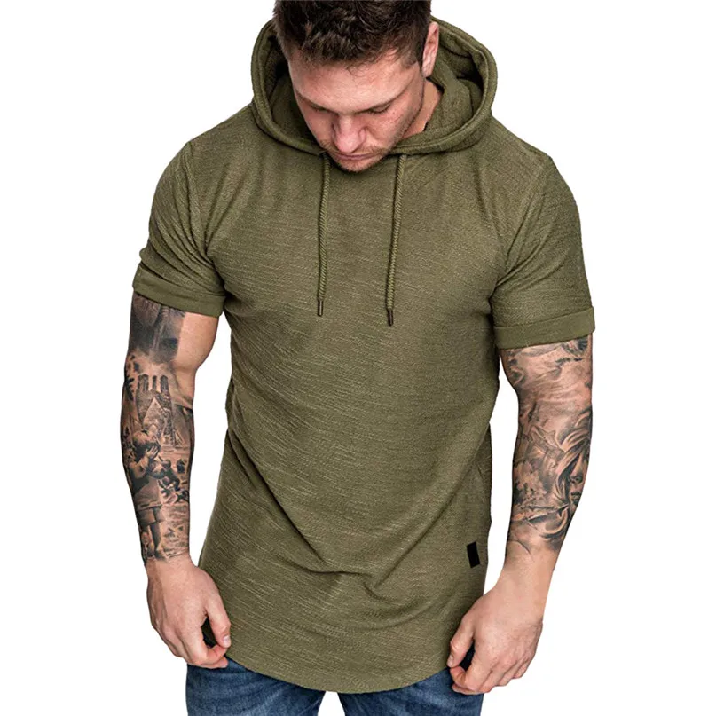Running Jackets Men hooded short-sleeved t-shirt Fashion Men's Slim Casual Large Size Short Sleeve Hoodie Top Blouse #2h04 (4) - 