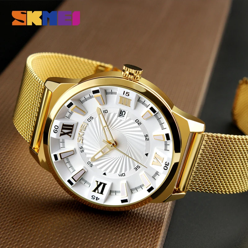 SKMEI 2018 Top Luxury Brand Men Quartz Watch Business Gold Watches Male Waterproof Wristwatches Clock Relogio Masculino 9166