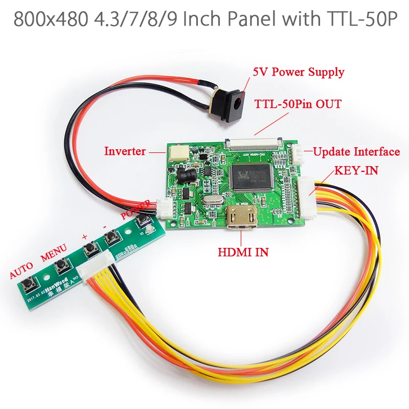 800x480 4 3 Inch 7 8 9 Inch HDMI 1080P to 50Pin TTL Signal Output LED