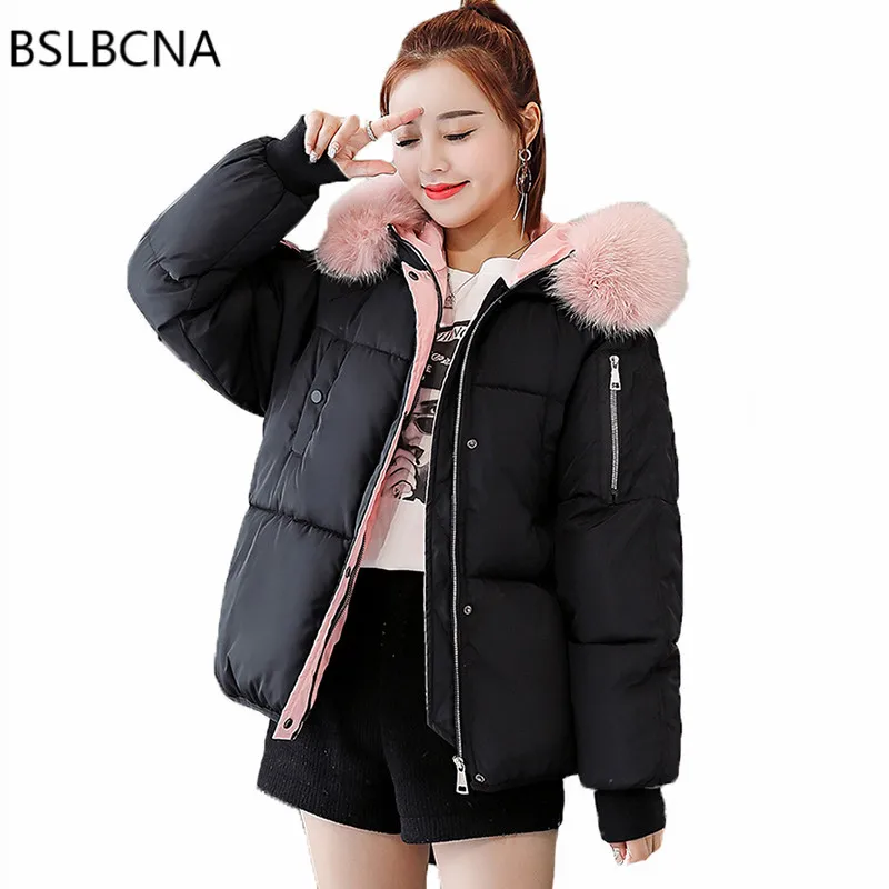 Thick Big Hair Collar Down Cotton Jacket Casual Plus Size