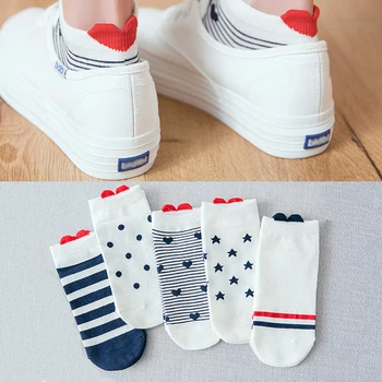 

5 Pairs/Lot Summer Cute Cartoon Socks Women Cotton Ankle Socks Female Breathable Invisible Animal Ear Red Heart Short Socks