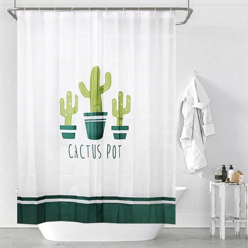 Classic Modern Cactus Thick Waterproof PEVA Shower Curtain Bathroom