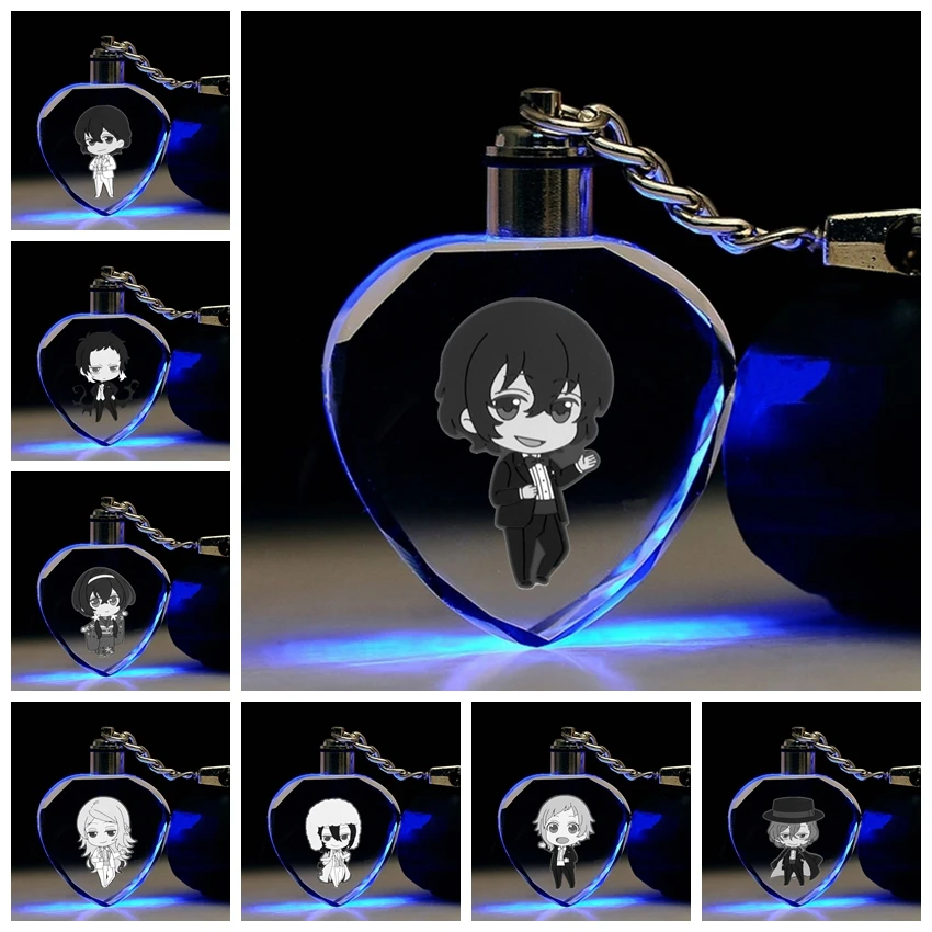 

Bungo Stray Dogs Heart shaped Anime LED Key Chains Figure Keyring Crystal Toy Keychain Light Keyholder Unisex Gifts NEW