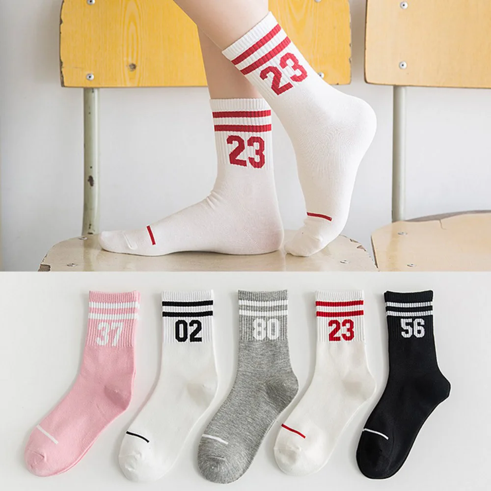 5 pairs New Letter and stripe pattern women Cotton Sock Wholesale Casual female Sock couples