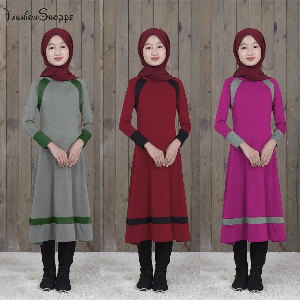 

New Girls Muslim Dress Long Traditional Islamic Robes with Belt Slim Waist Abaya
