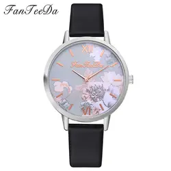 Fanteeda Новый Для женщин часы цветы летнее платье дамы часы Элитная одежда модные кожаные кварцевые наручные часы Relogio Feminino