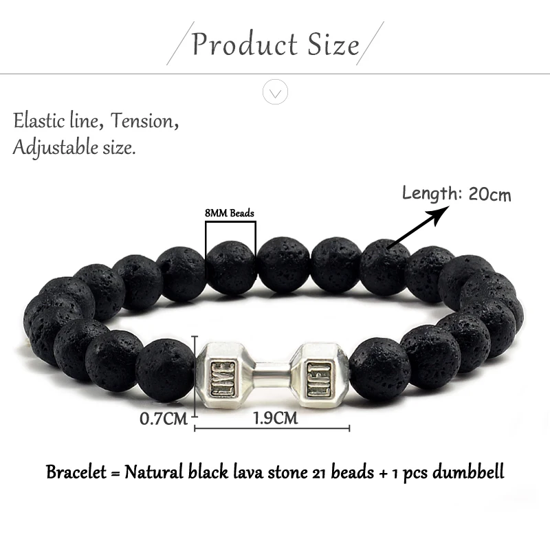 Classic Natural Stone Beads Bracelet Gym Fitness Dumbbell - Temu United  Arab Emirates