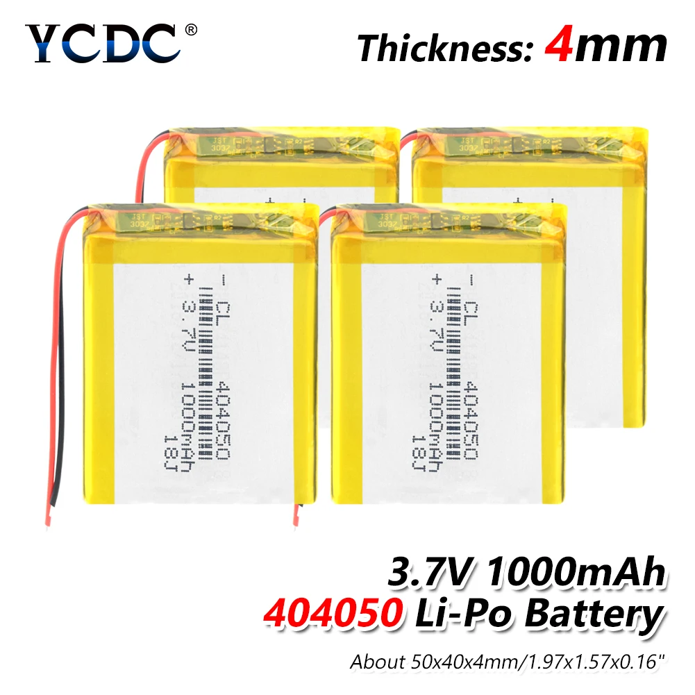 

1/2/4 Pieces 3.7V Volt 1000mAh 50x40x4mm Li-polymer Battery PCB Protected Rechargeable 404050 1000mAh Lithium Polymer Bateria