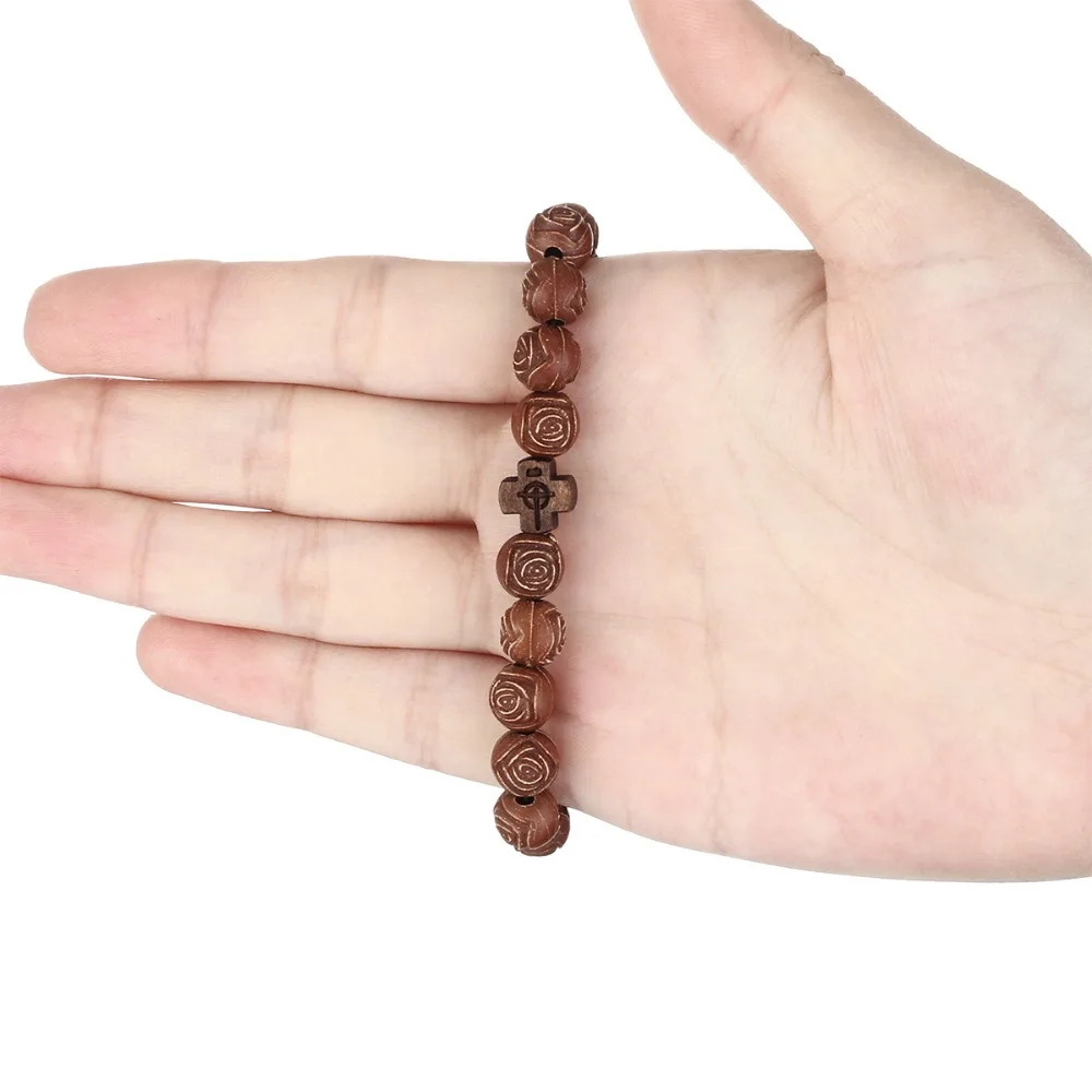 Католические эластичные браслеты для женщин и мужчин из натурального дерева четки бусины браслеты-манжеты и браслеты крест молитва ювелирные изделия Pulsera SL32