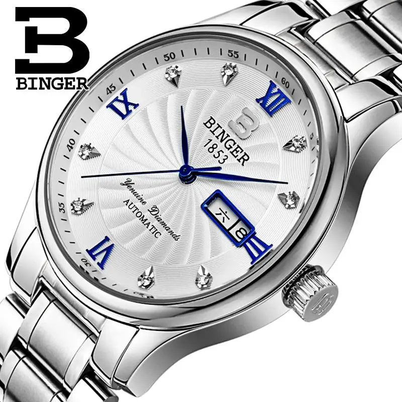 Switzerland men Wristwatches luxury brand watches BINGER luminous Quartz Wristwatches full stainless steel Waterproof B603B 2