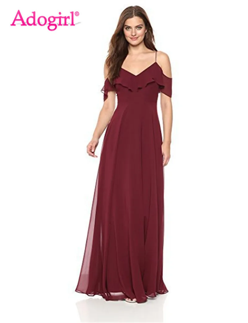 

Adogirl Ruffle Spaghetti Straps Chiffon Dress Elegant Sexy V Neck Cold Shoulder Empire Maxi Evening Party Dresses Formal Outfits