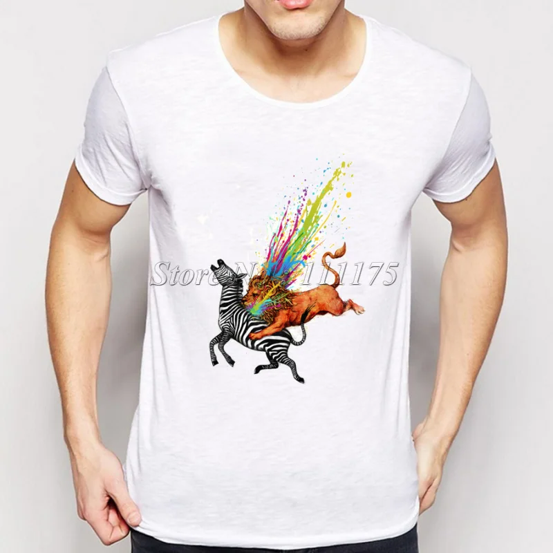 

2019 latest men's fashion animal predation design t-shirt funny animal tee shirts Hipster cool tops