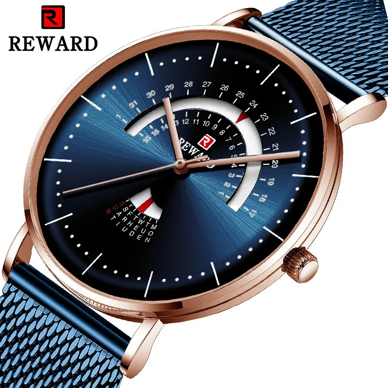 

2019 Men's Waterproof Steel Mesh Strap Sports Men Watch Dashboard display stylish personality men's watch calendar week display